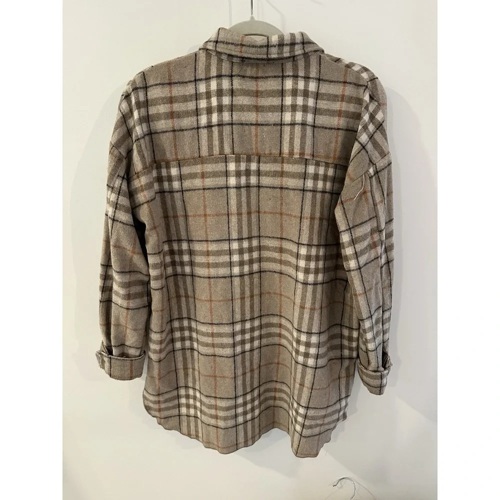 Brown Tan Plaid Flannel Button Down Women's Size Medium